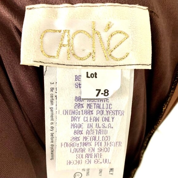 VTG Cache Bronze Shimmer Hollywood Glam Slip Dress Gown 8 Rhinestone Waist Sleek - Picture 10 of 12